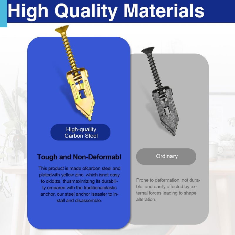 Usdrwam 60 PCS Self Drilling Drywall Anchors with Screws Kit, 0.47×1.18 Inch Metal Wall Anchors for Drywall Hanging, No Drill Needed - Image 4